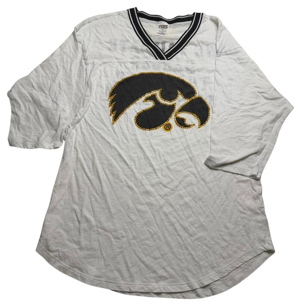 PINK Victorias Secret V-neck jersey Iowa Hawkeyes Size Large White Women's